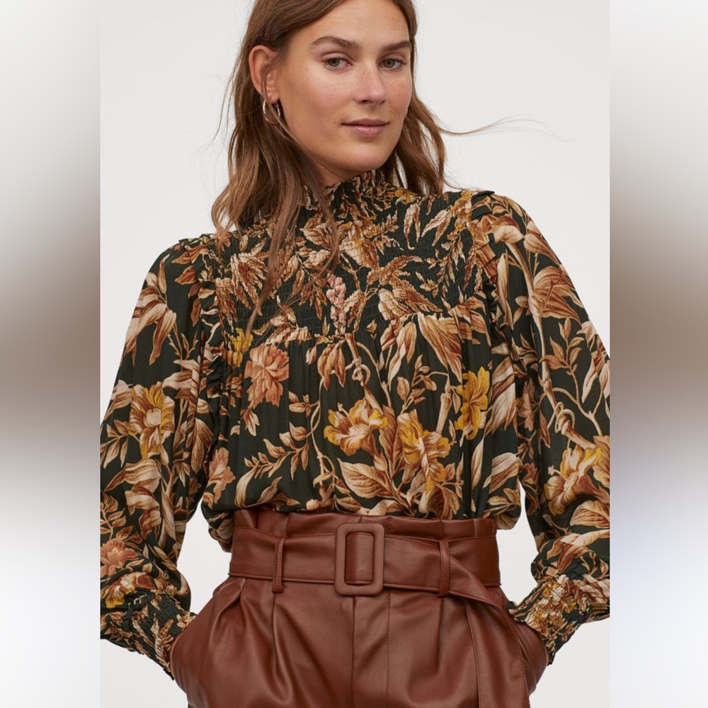 H&M Emerald Green Floral Pattern Blouse - Picture 5 of 11